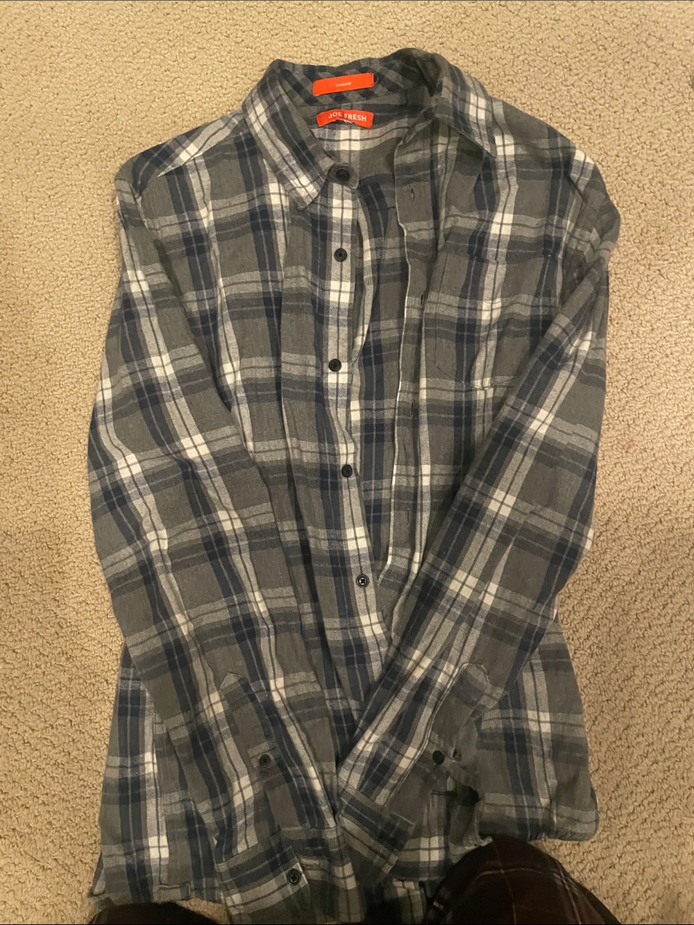 Joe Fresh Men's Navy and Gray Plaid Button-Down Shirt